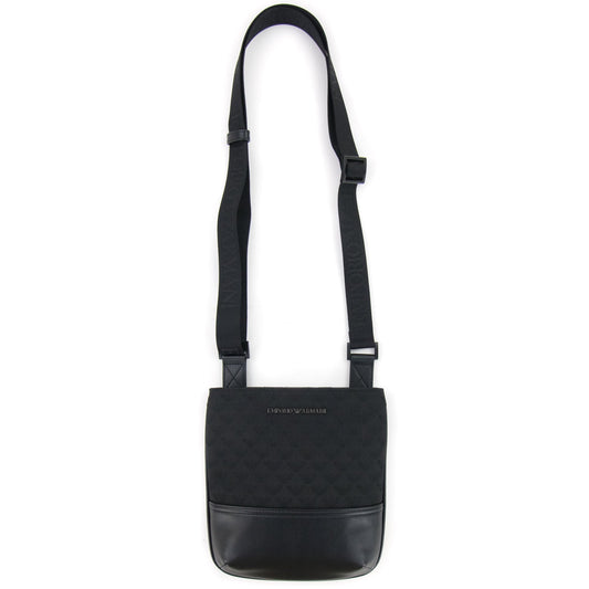 Emporio Armani Jacquard Monogram Flat Messenger Bag Black/black