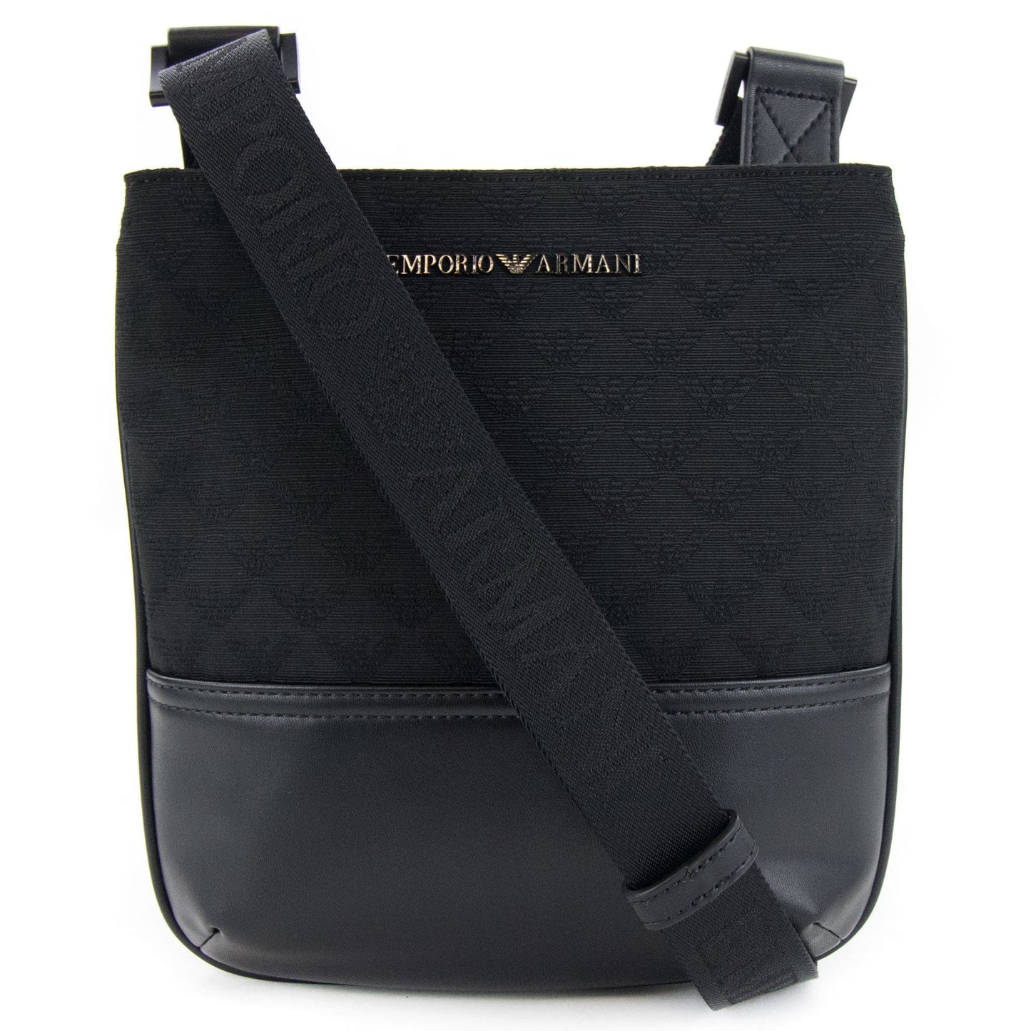 Emporio Armani Jacquard Monogram Flat Messenger Bag Black/black