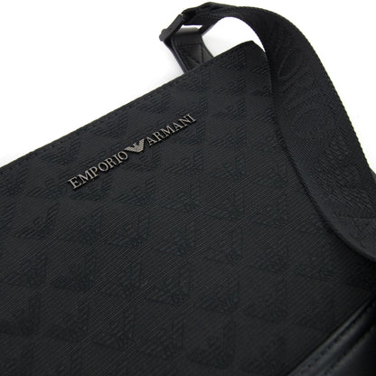 Emporio Armani Jacquard Monogram Flat Messenger Bag Black/black