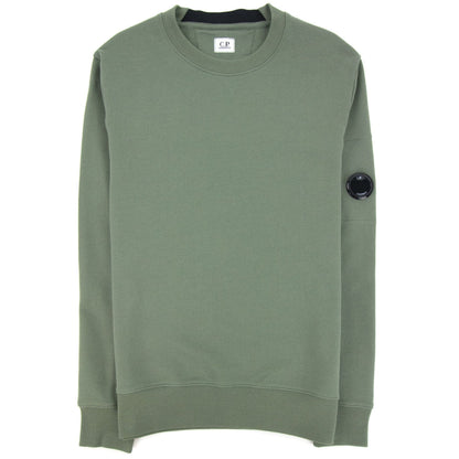 Cp Company Diagonal Raised Fleece Lens Crew Sweatshirt Green 668