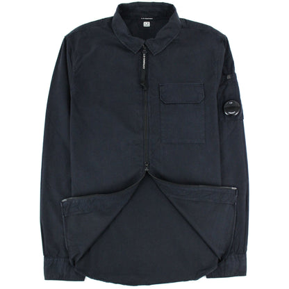 Cp Company Garment Dyed Emerize Zipped Lens Shirt Navy 888