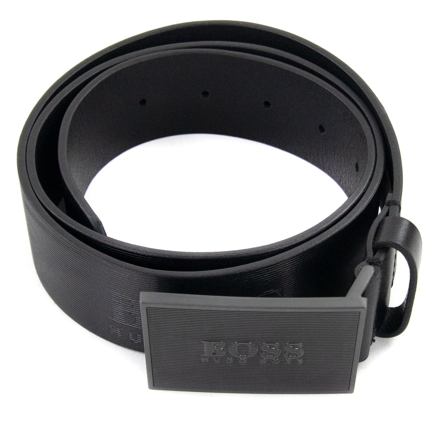 Hugo Boss Logo Plaque Icon Leather Belt Black 001