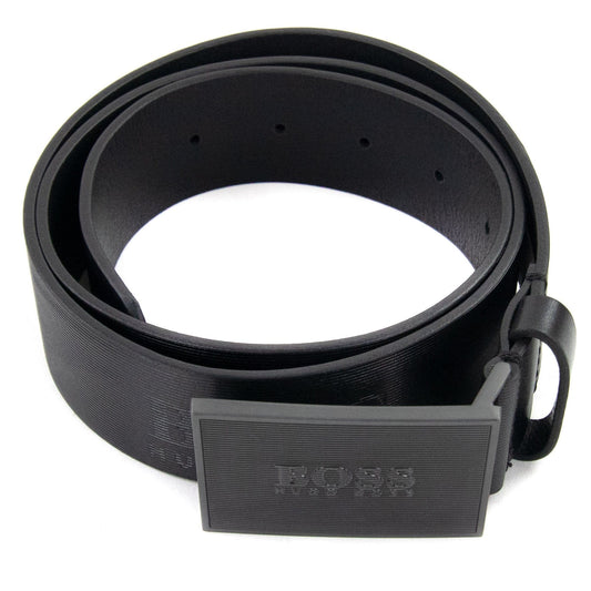 Hugo Boss Logo Plaque Icon Leather Belt Black 001