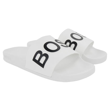 Hugo Boss Bay Logo Sliders White 100