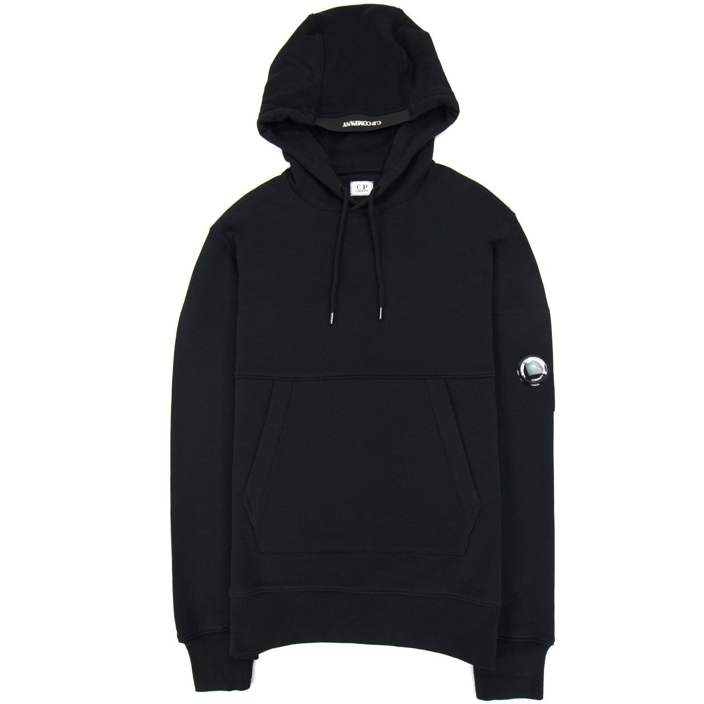 CP Company Diagonal Raised Fleece Garment Dyed Lens Hoodie Black 999