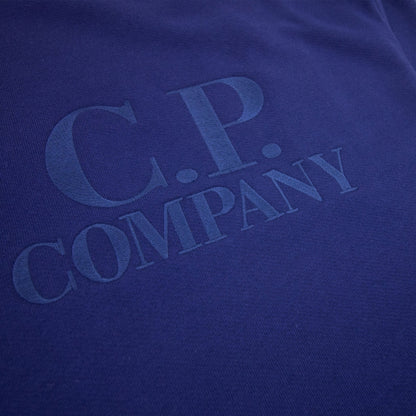 Cp Company Light Fleece Mixed Garment Dyed Logo Sweatshirt Blue 878
