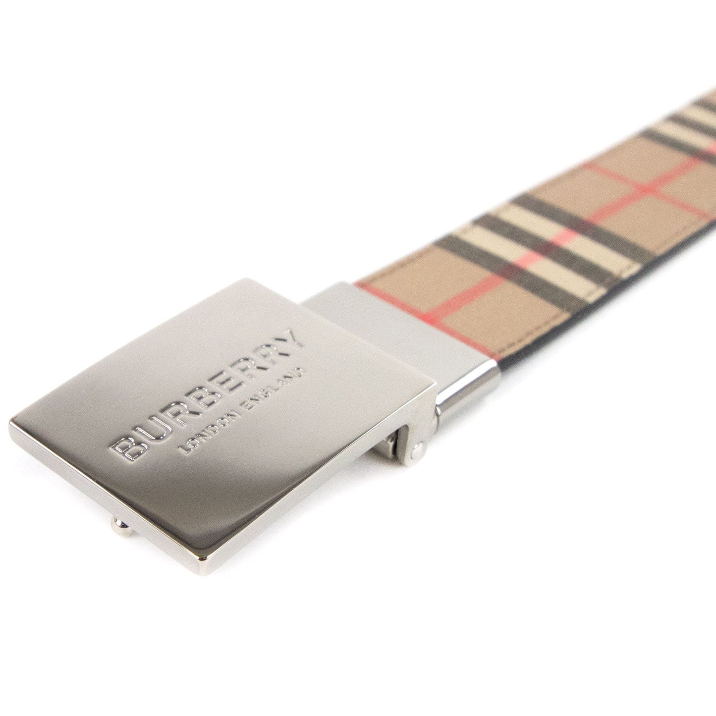 Burberry Reversible Plaque Buckle Vintage Check E-canvas Belt Beige