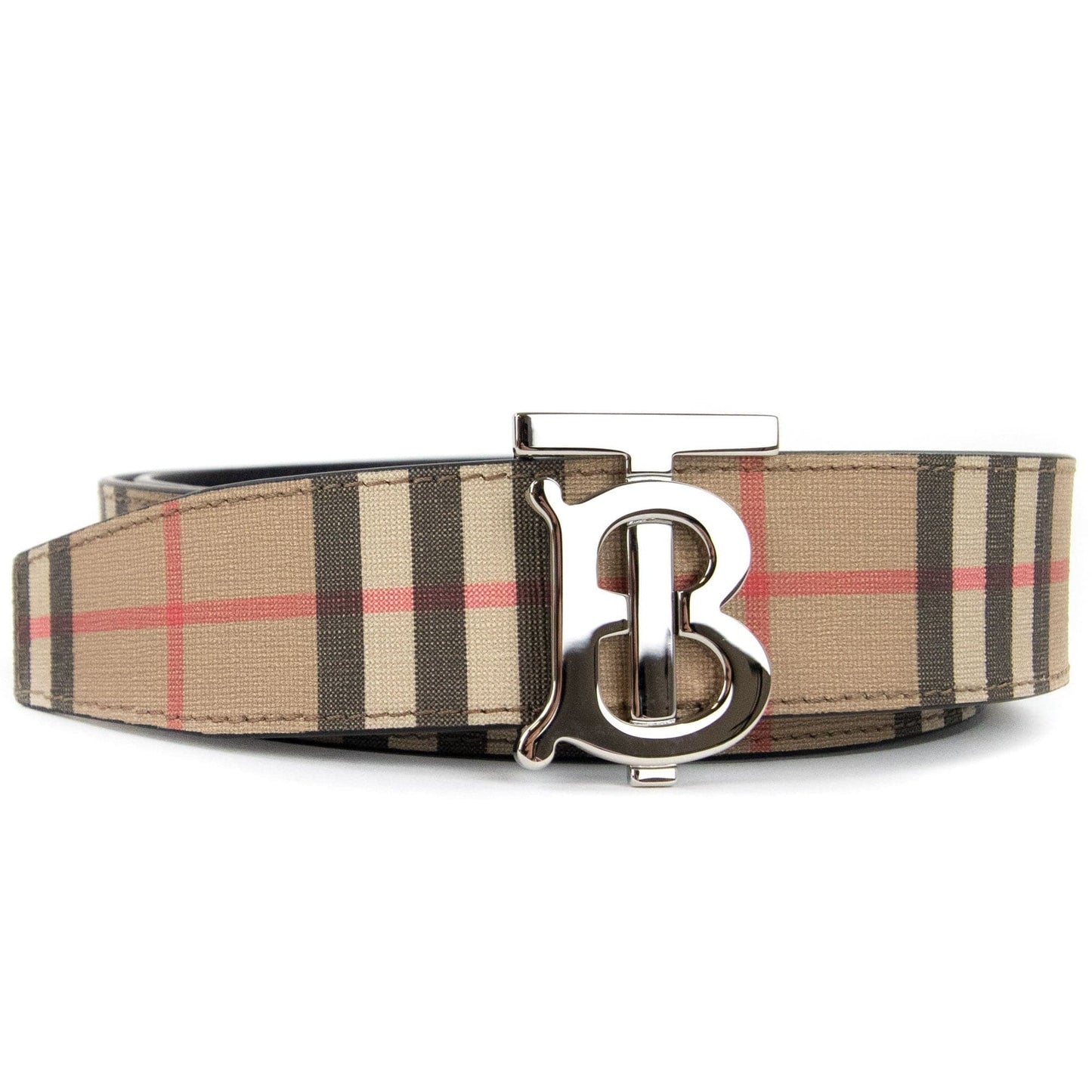 Burberry Reversible Monogram Motif Vintage Check Belt Beige
