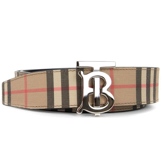 Burberry Reversible Monogram Motif Vintage Check Belt Beige