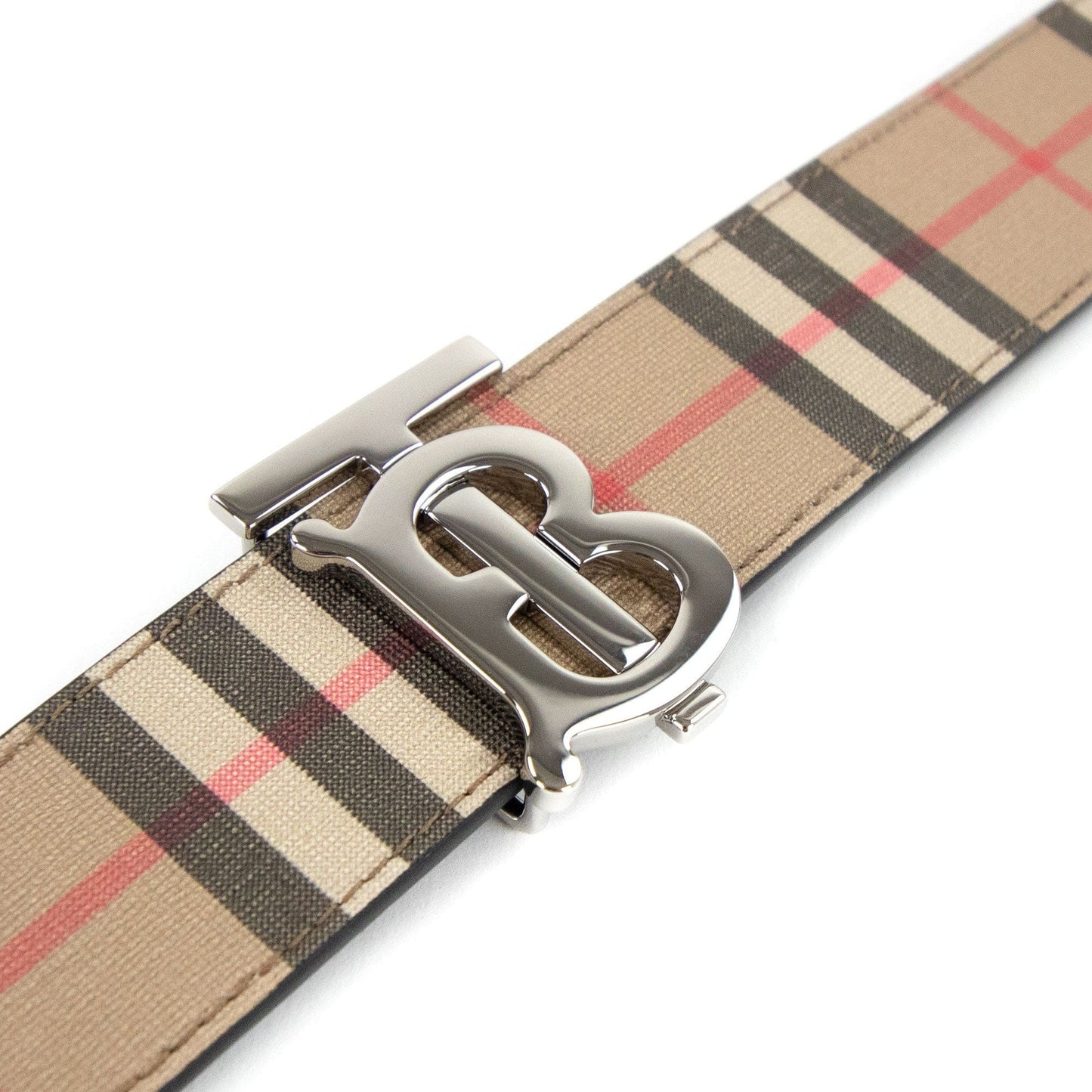 Burberry Reversible Monogram Motif Vintage Check Belt Beige