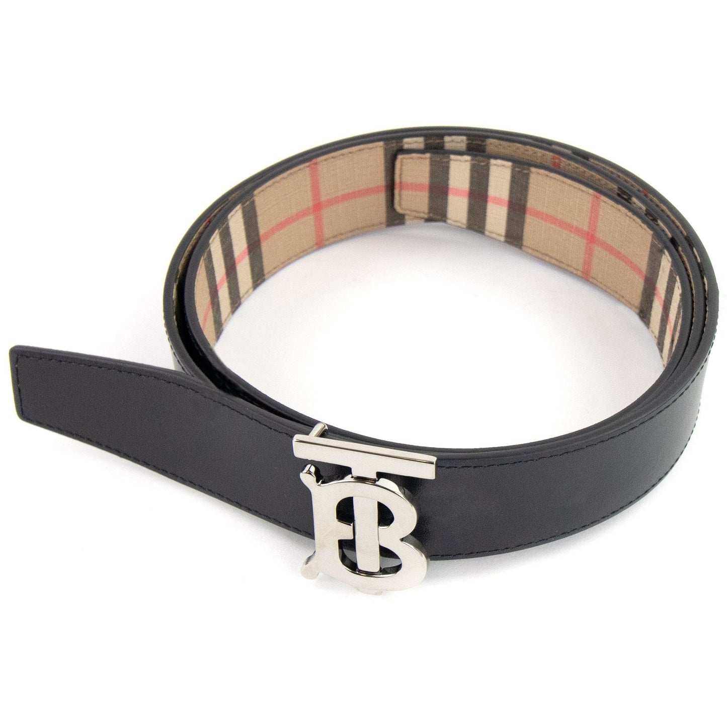 Burberry Reversible Monogram Motif Vintage Check Belt Beige