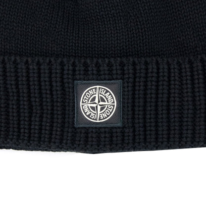 Stone Island Junior N01a7 Knit Patch Logo Beanie Black V0029