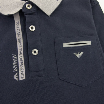Armani Junior Eagle Logo L/s Polo Shirt Navy