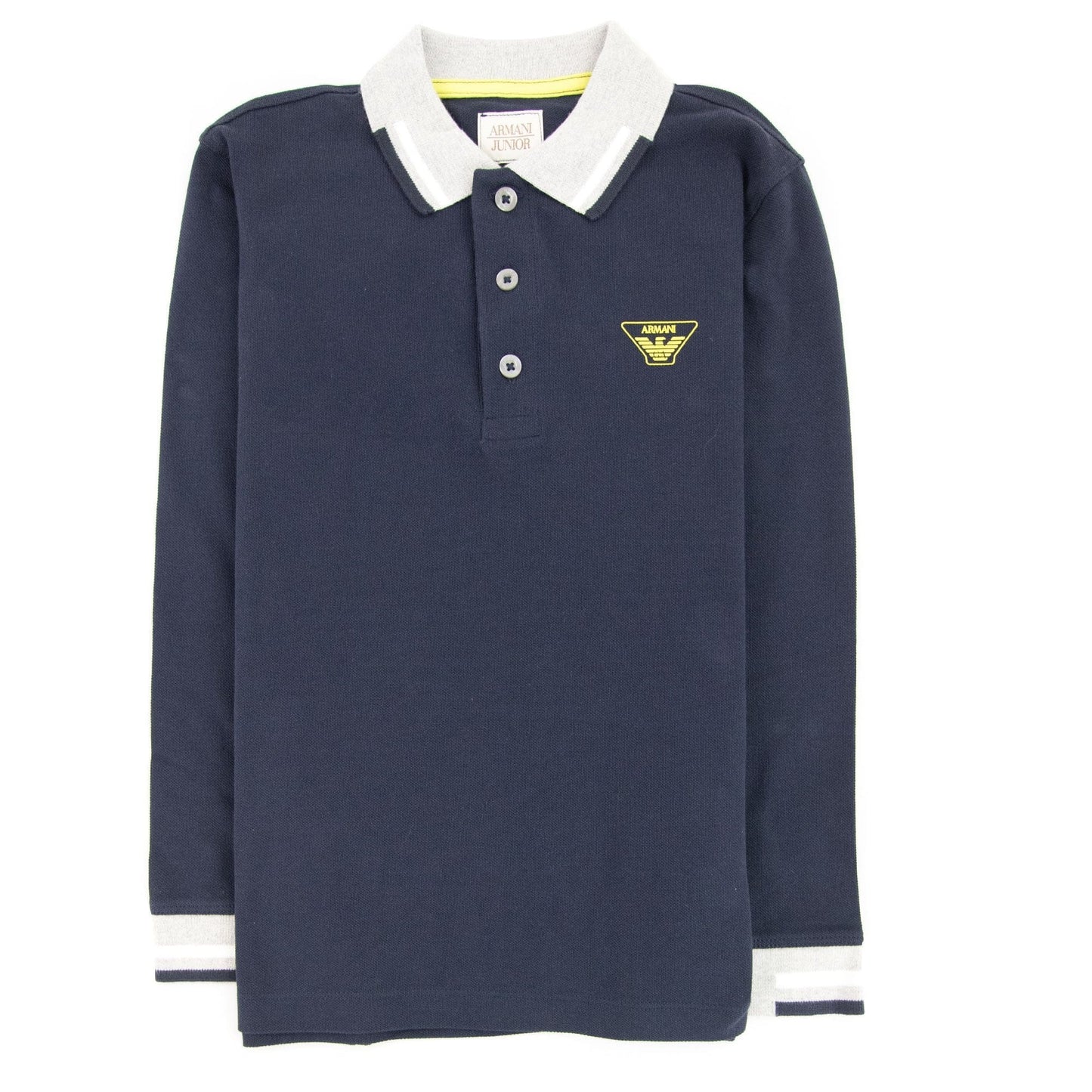 Armani Junior Logo Long Sleeve Polo Navy
