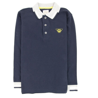 Armani Junior Logo Long Sleeve Polo Navy