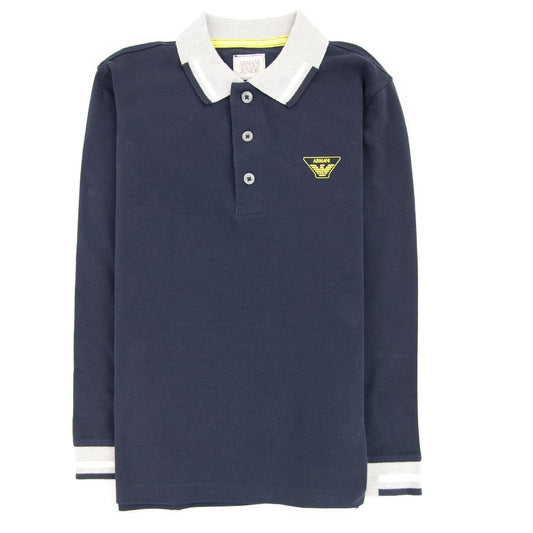 Armani Junior Logo Long Sleeve Polo Navy