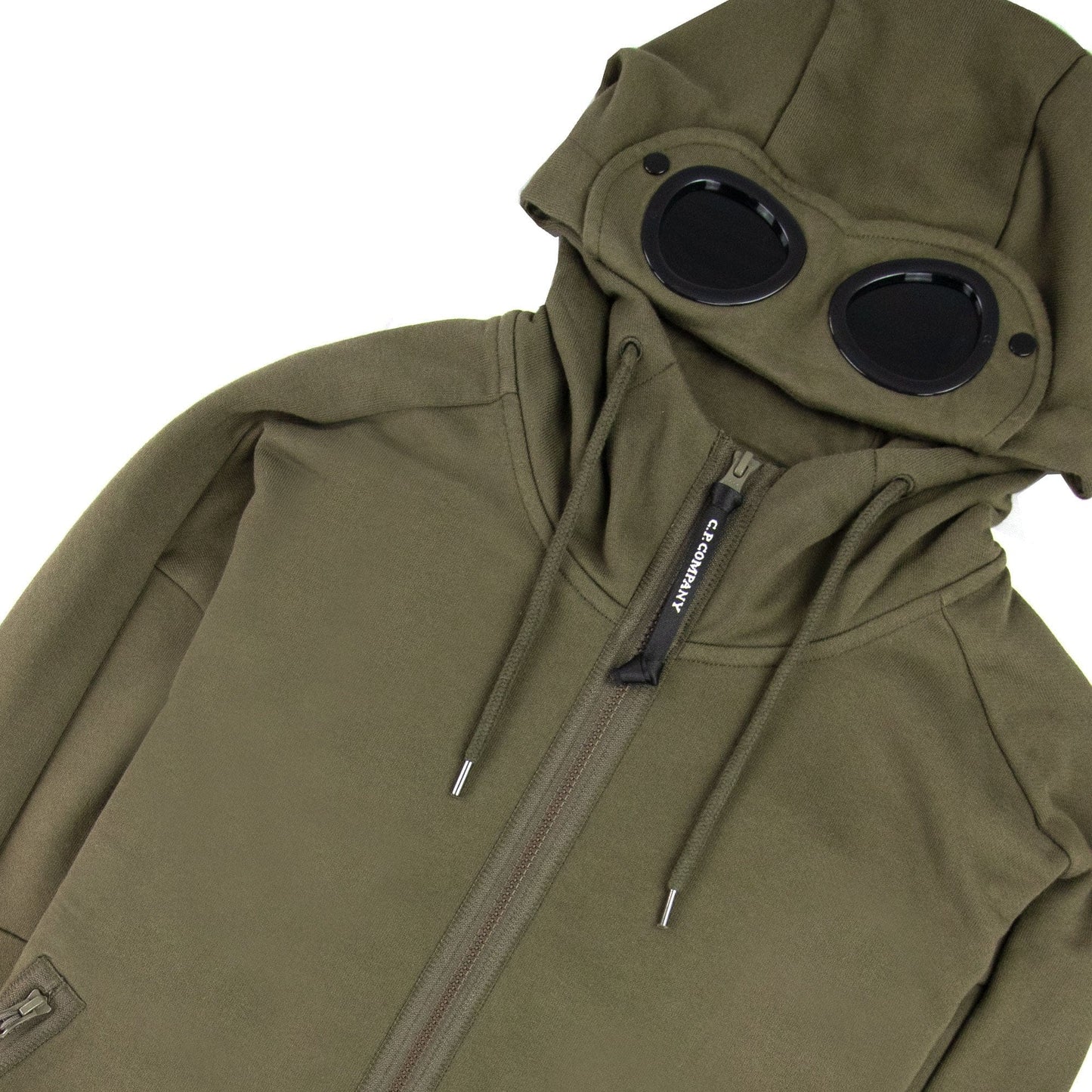 CP Company Diagonal Raised Fleece Full Zip Goggle Hoody Khaki 683