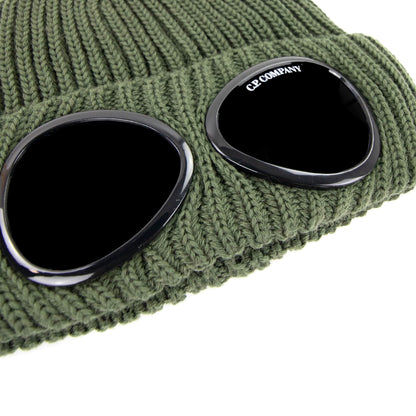 CP Company Extra Fine Merino Wool Goggle Beanie Green 665