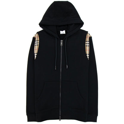 Burberry Vintage Check Panel Cotton Hooded Top Black