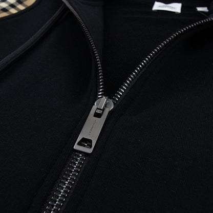 Burberry Vintage Check Panel Cotton Hooded Top Black