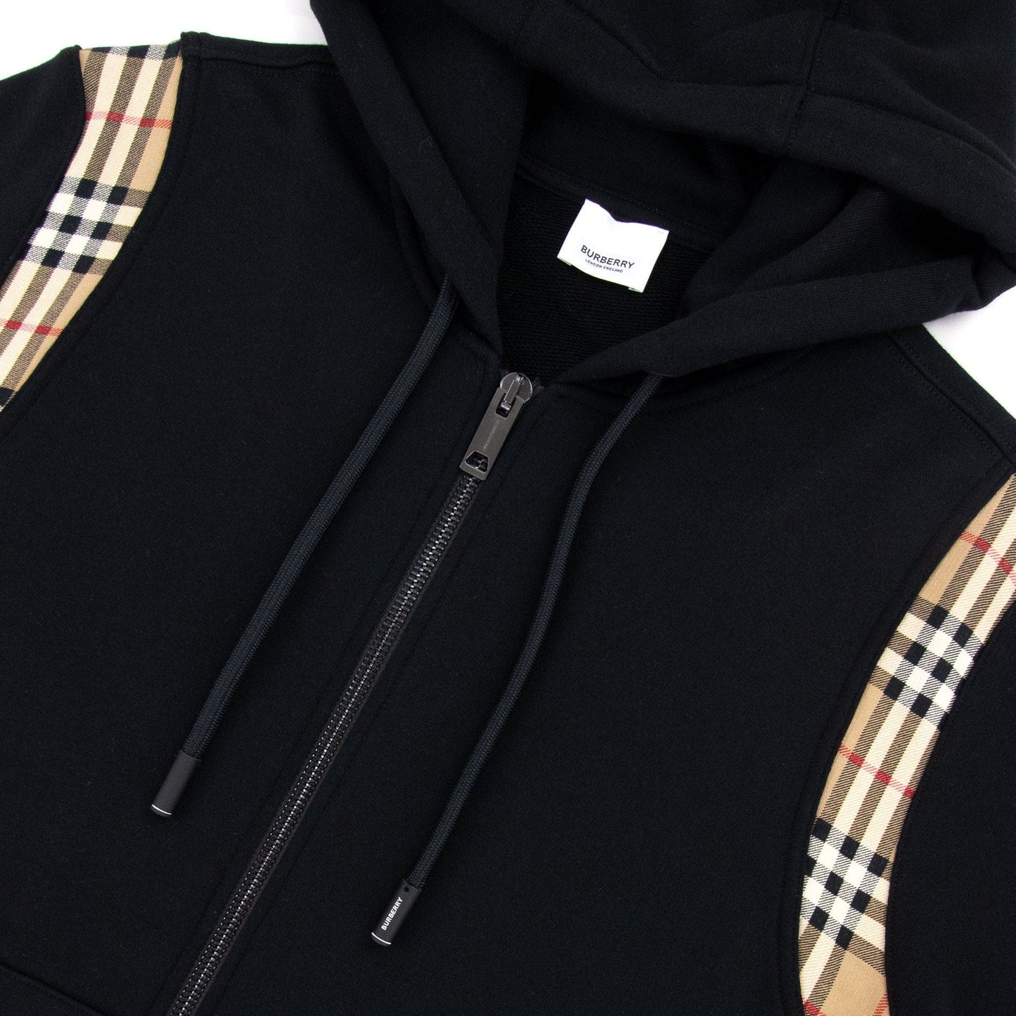 Burberry Vintage Check Panel Cotton Hooded Top Black