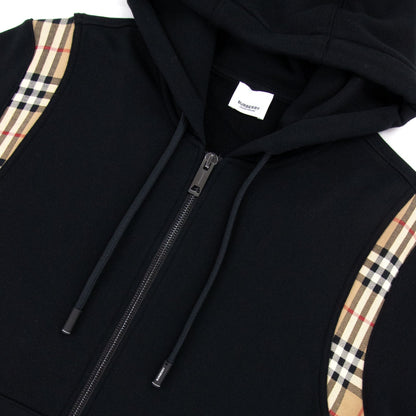 Burberry Vintage Check Panel Cotton Hooded Top Black