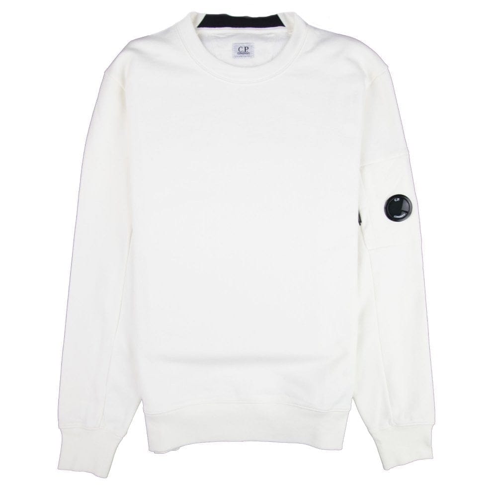 Cp Company Diagonal Raised Fleece Lens Crew Sweatshirt White 103