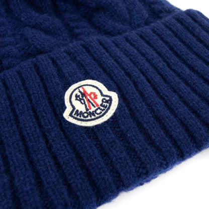 Moncler Cable Knit Pom Pom Beanie Blue