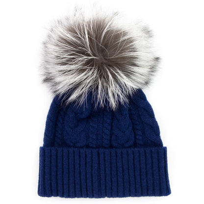 Moncler Cable Knit Pom Pom Beanie Blue
