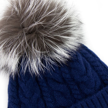 Moncler Cable Knit Pom Pom Beanie Blue