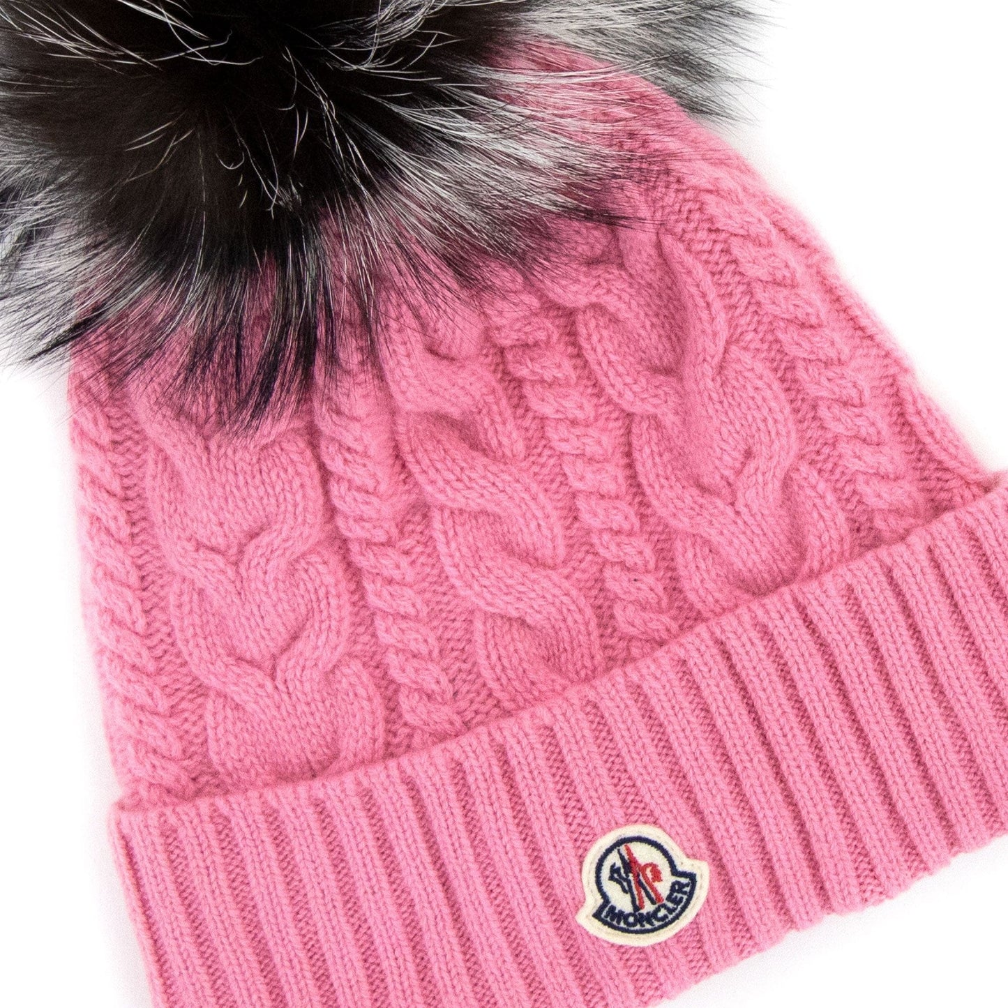 Moncler Cable Knit Pom Pom Beanie Pink