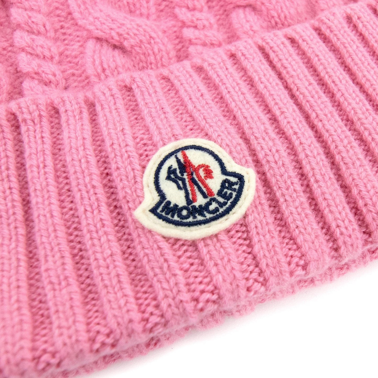 Moncler Cable Knit Pom Pom Beanie Pink