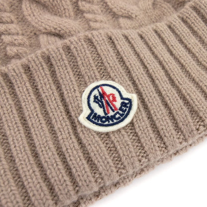 Moncler Cable Knit Pom Pom Beanie Beige