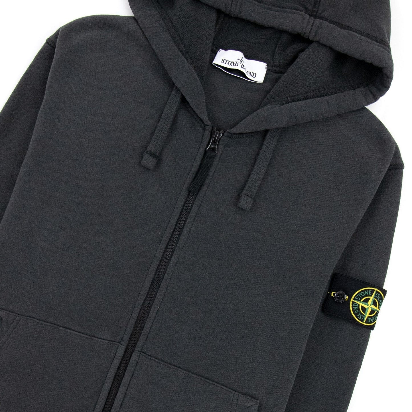Stone Island Open Zip Up Hooded Sweatshirt Charcoal V0065
