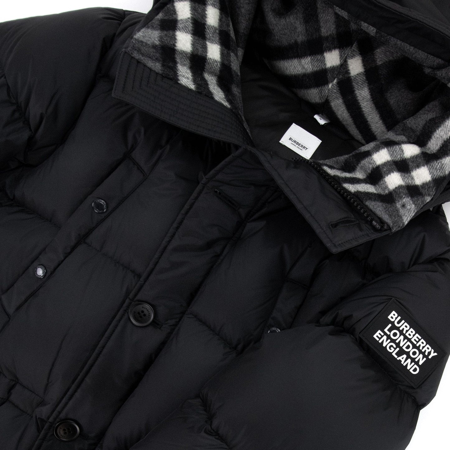 Burberry Logo Detail Hooded Puffer Coat Black