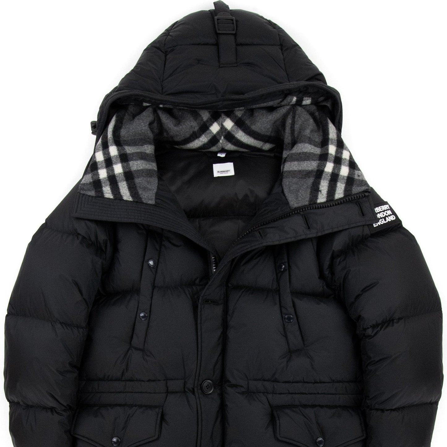 Burberry Logo Detail Hooded Puffer Coat Black