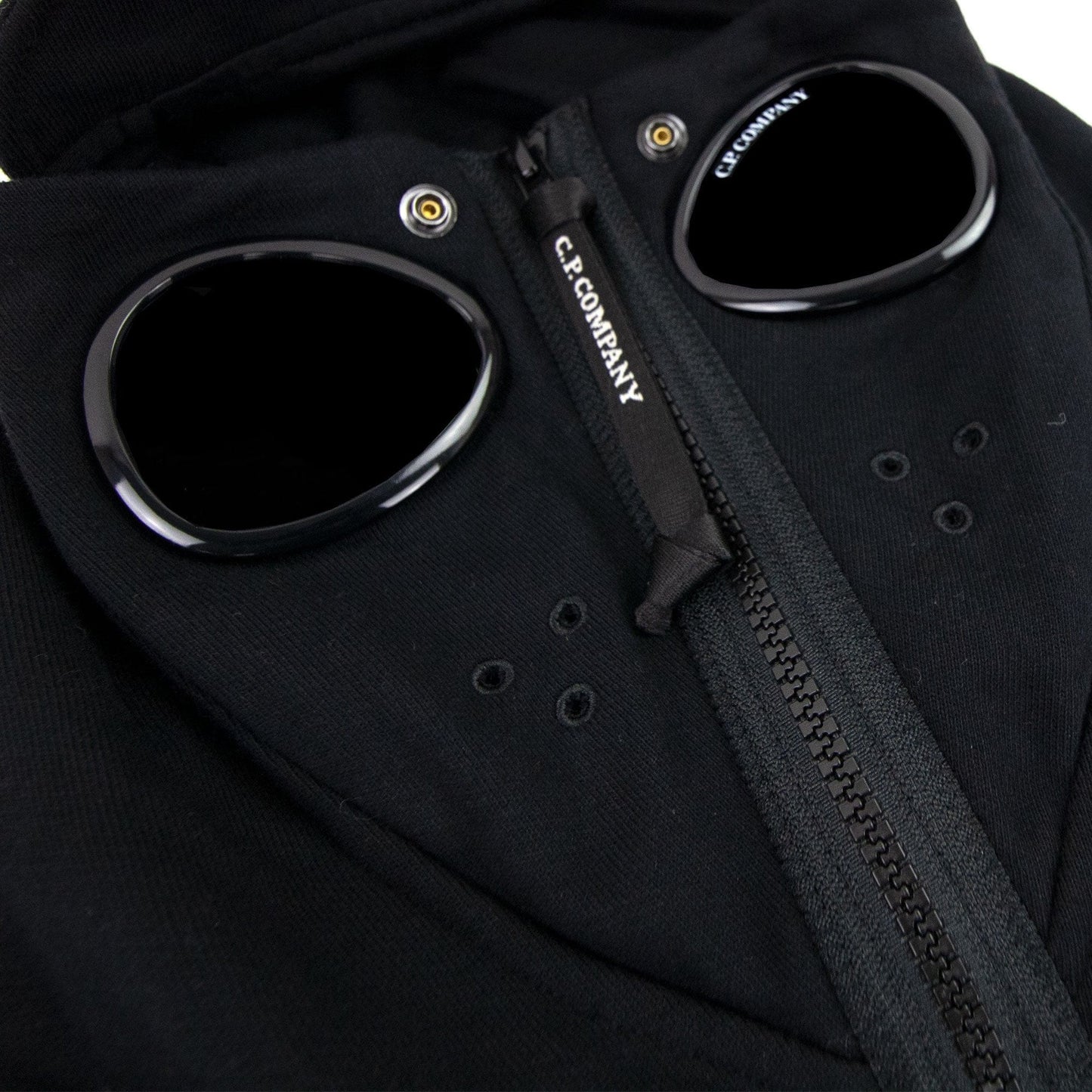 Cp Company Front Goggle Diagonal Fleece Hoody Black 999