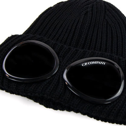 Cp Company Undersixteen Extra Fine Merino Wool Goggle Beanie Black 999