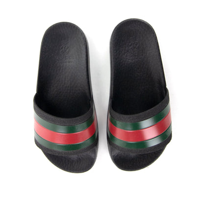 Gucci Junior Web Leather Sliders Black 1098