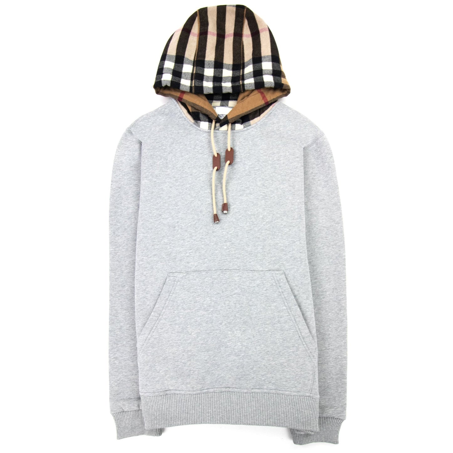 Burberry Check Hood Cotton Blend Hoodie Grey