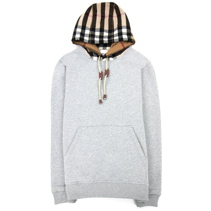 Burberry Check Hood Cotton Blend Hoodie Grey
