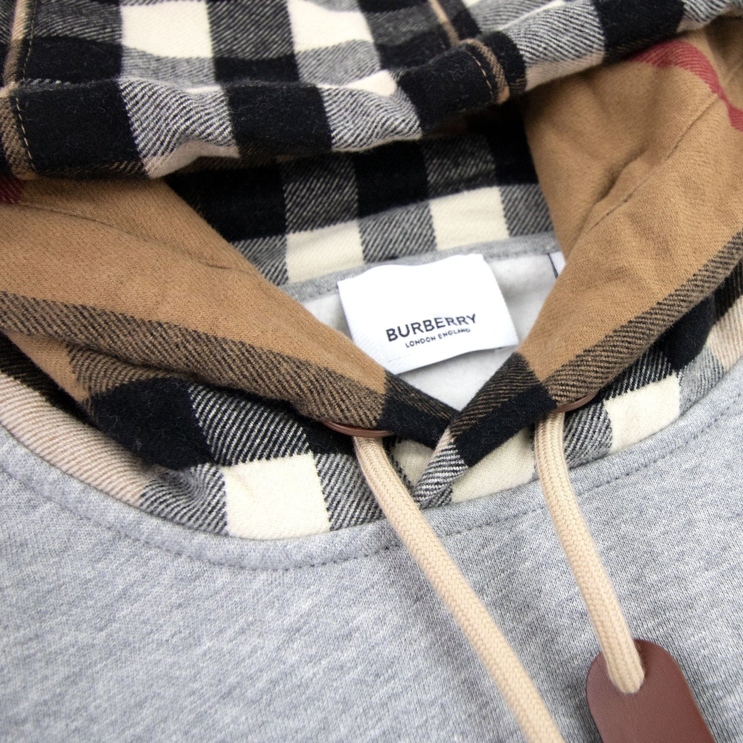 Burberry Check Hood Cotton Blend Hoodie Grey