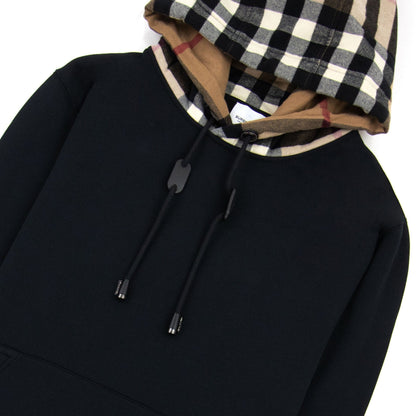 Burberry Check Hood Cotton Blend Hoodie Black