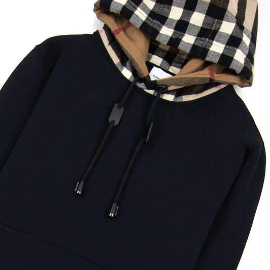 Burberry Check Hood Cotton Blend Hoodie Black