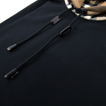 Burberry Check Hood Cotton Blend Hoodie Black