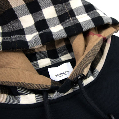 Burberry Check Hood Cotton Blend Hoodie Black