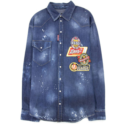 Dsquared2 Dark Dropped Military Denim Shirt Blue