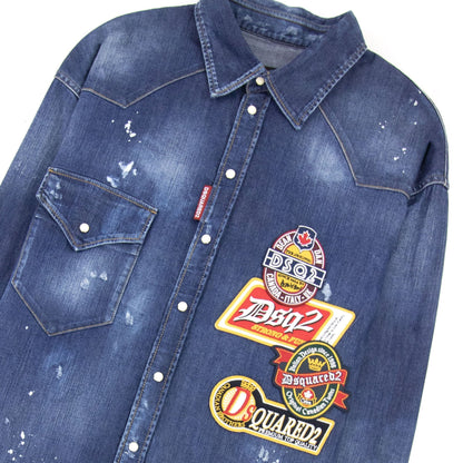 Dsquared2 Dark Dropped Military Denim Shirt Blue