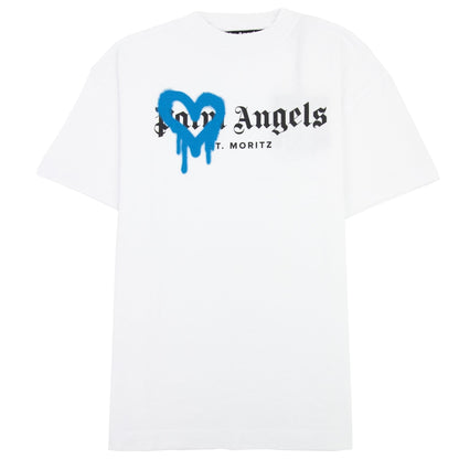 Palm Angels Moritz Heart Sprayed T Shirt White/blue