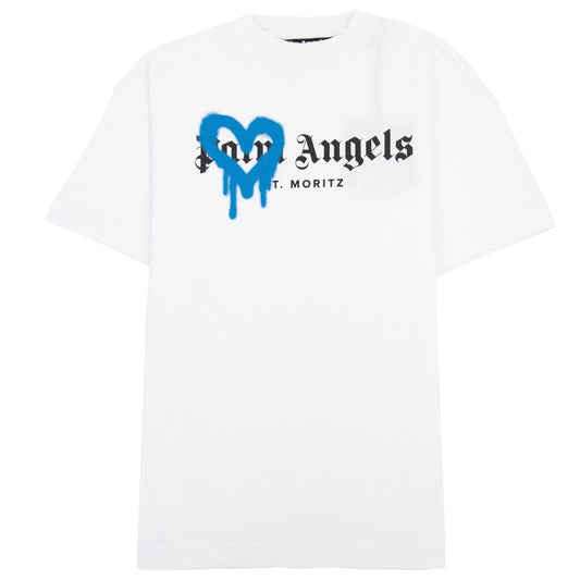 Palm Angels Moritz Heart Sprayed T Shirt White/blue